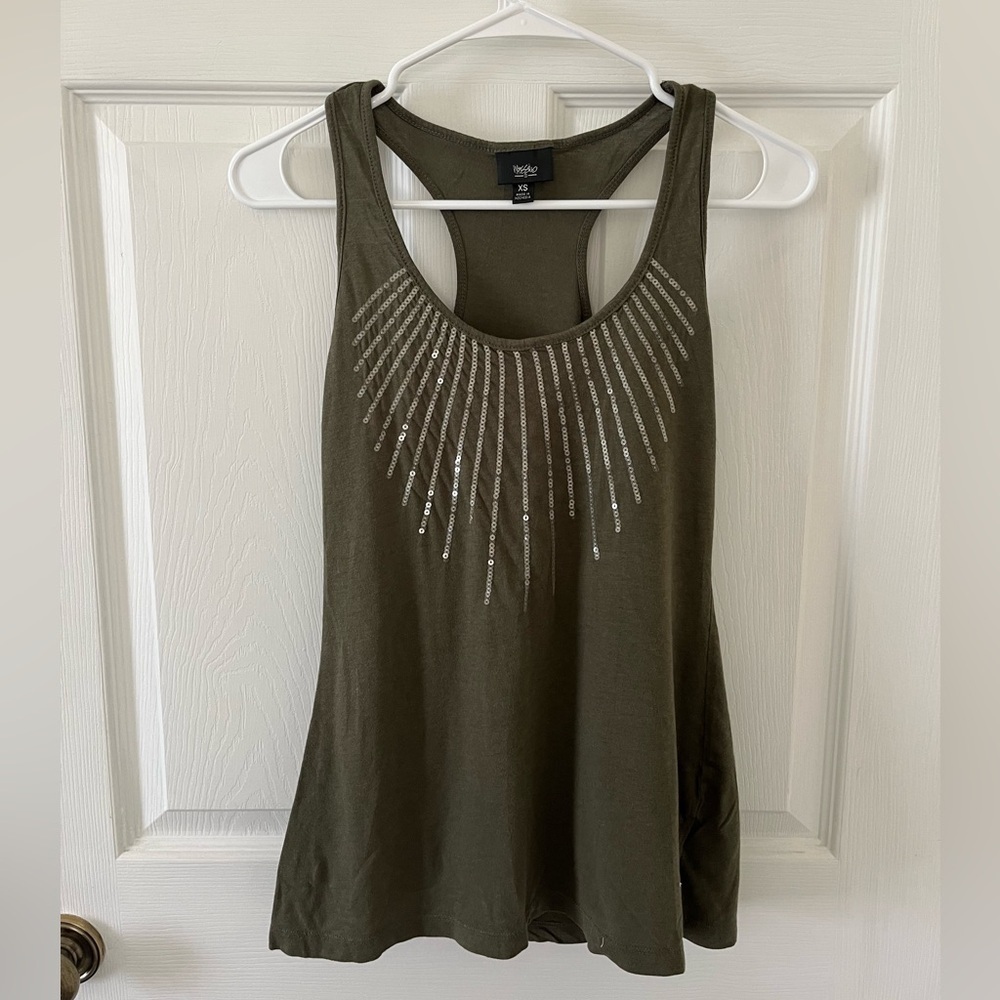 Mossino Musty Green Tank Top with Sequin Detail